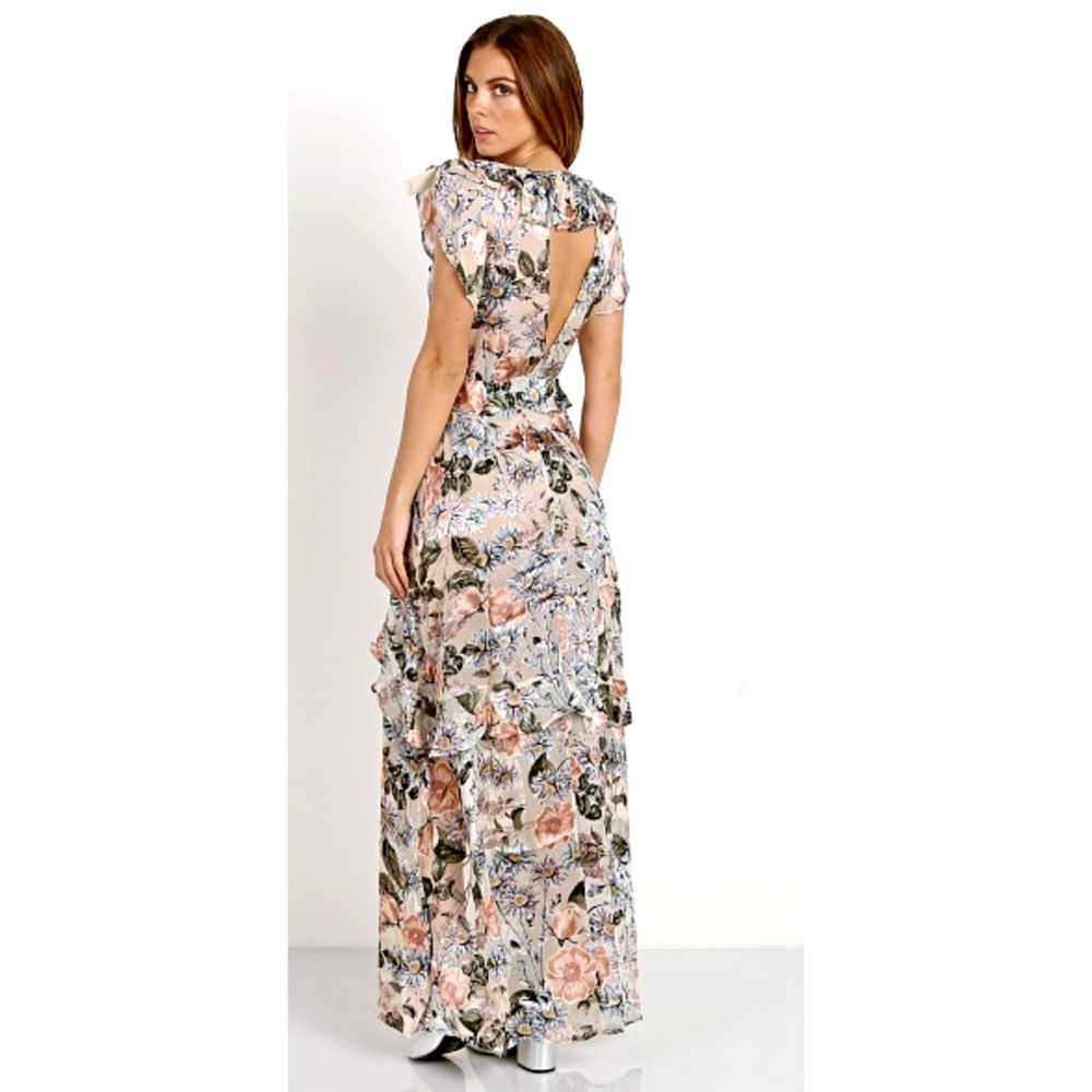 NWT! For Love&Lemons L Floral Luciana Silk Burnout Maxi Dress Backless Pink Tan - Picture 6 of 8